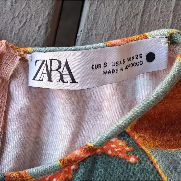 Zara Colorful Retro Floral Maxi Dress, Multicolored Knit Side Cutout Small Size - Picture 11 of 12